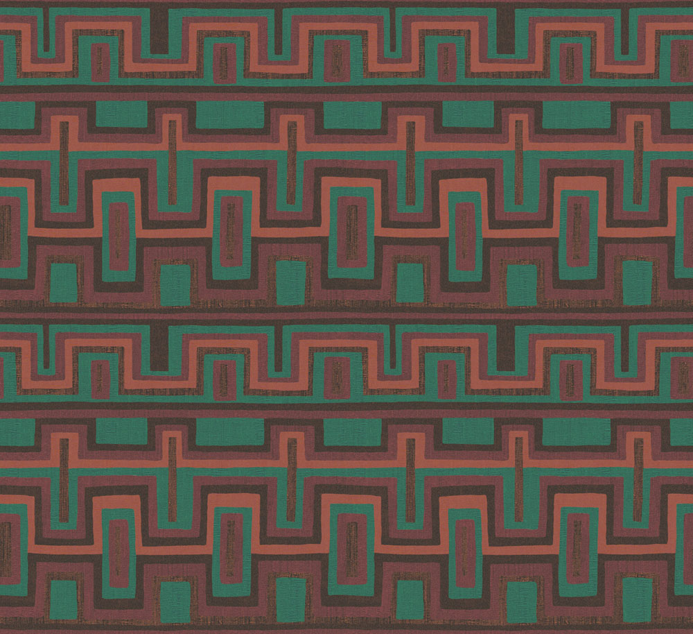 Geometrikus vlies tapéta, barna-zöld, etno, AMA005, Amani, Masureel