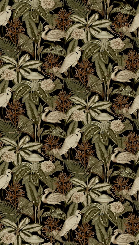Vlies poszter tapéta, fekete, madarak, levelek, FW4061-1, Feature Walls, Decoprint