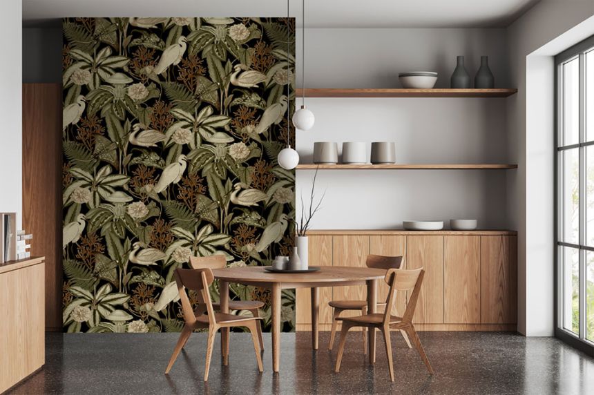 Vlies poszter tapéta, fekete, madarak, levelek, FW4061-1, Feature Walls, Decoprint