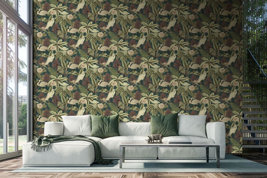 Vlies poszter tapéta, zöld, madarak, levelek, FW4061-3, Feature Walls, Decoprint