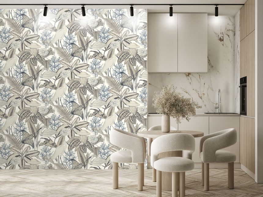 Vlies poszter tapéta, szürke-bézs, madarak, levelek, FW4061-4, Feature Walls, Decoprint