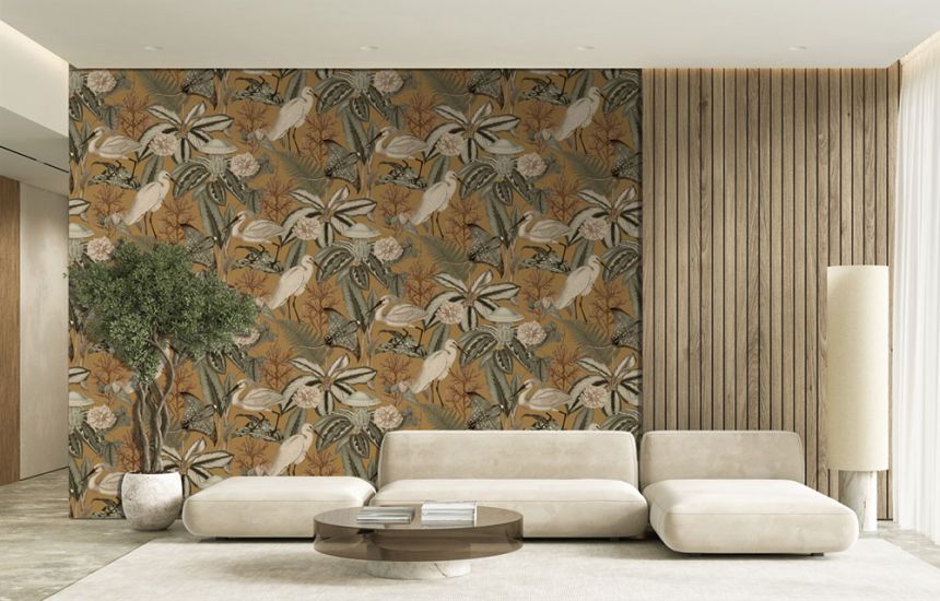 Vlies poszter tapéta, barna, madarak, levelek, FW4061-6, Feature Walls, Decoprint