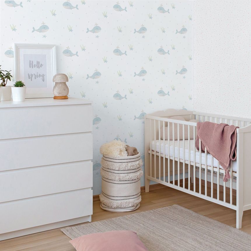 Gyerek vlies tapéta, kék, bálnák, 281-2, Enzo,  ICH Wallcoverings
