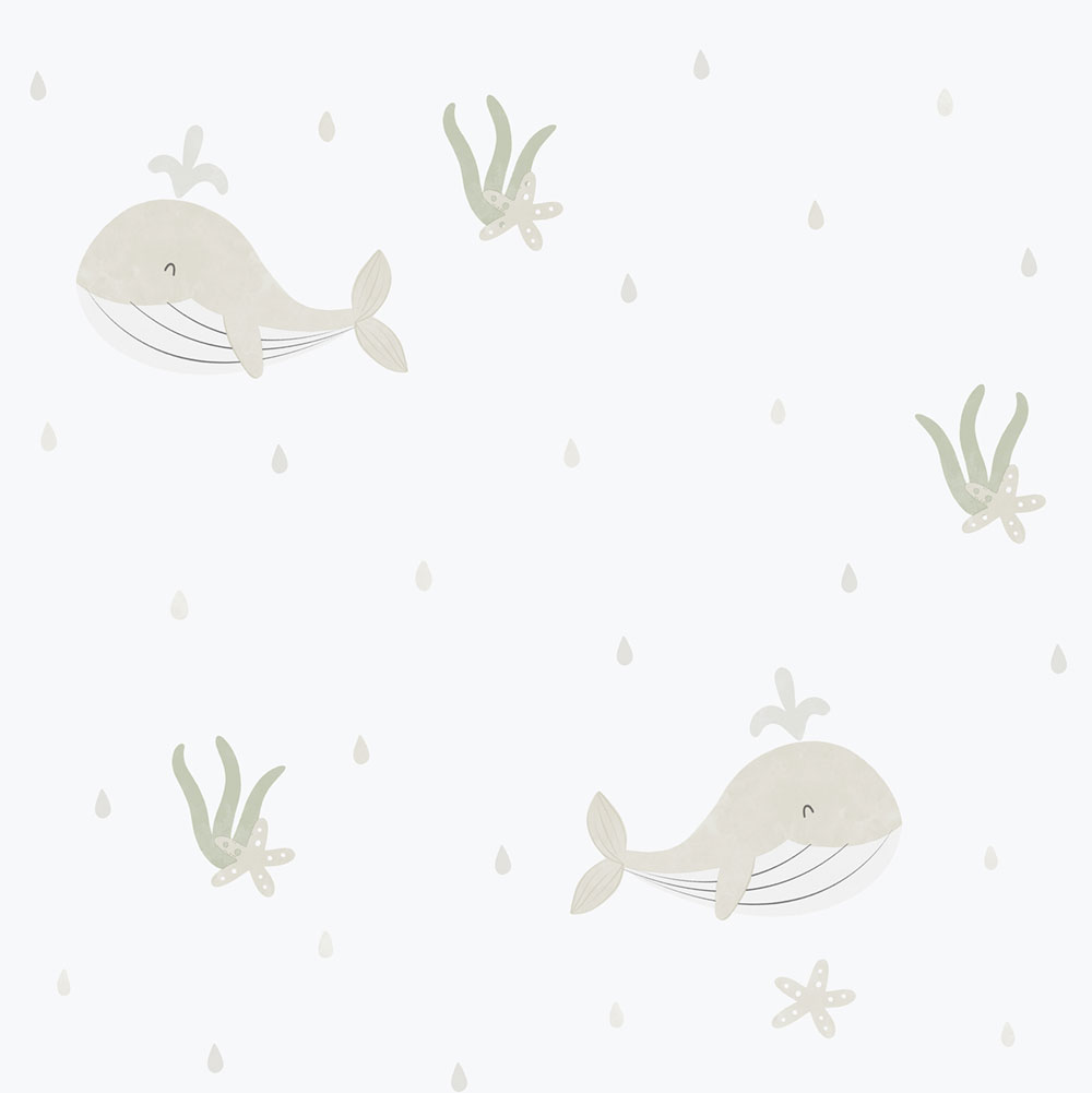 Gyerek vlies tapéta, szürke-bézs, bálnák, 281-3, Enzo,  ICH Wallcoverings