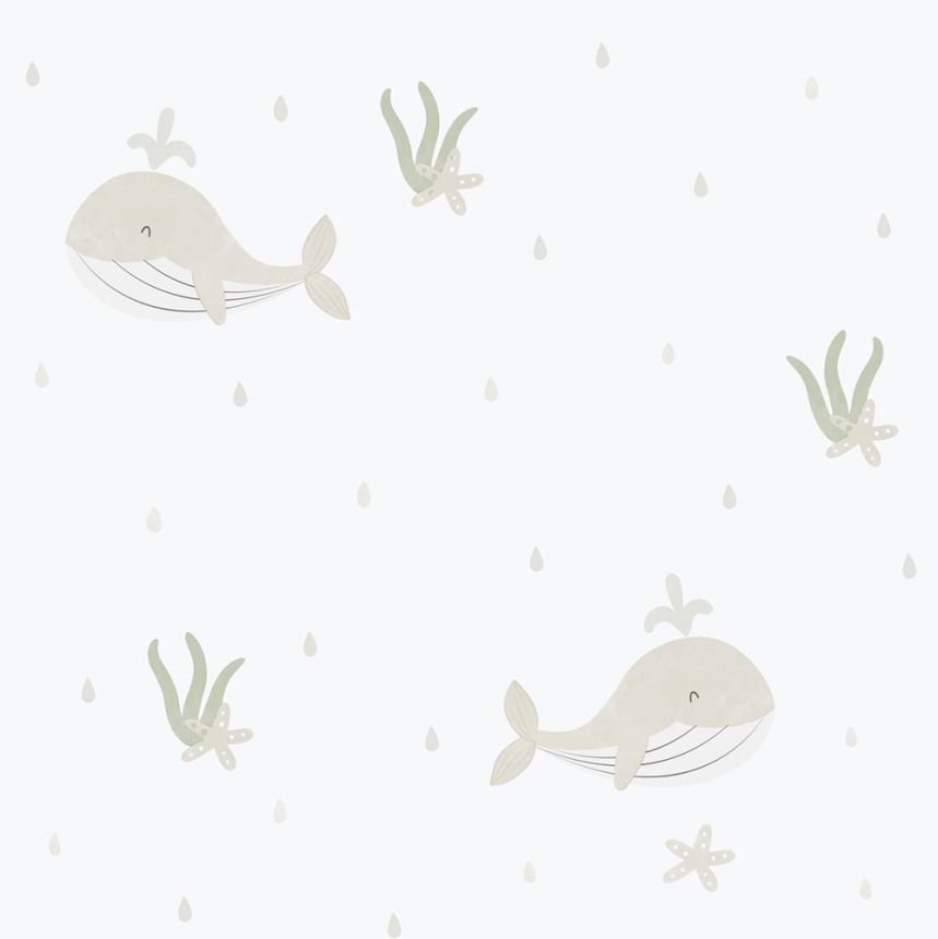 Gyerek vlies tapéta, szürke-bézs, bálnák, 281-3, Enzo,  ICH Wallcoverings