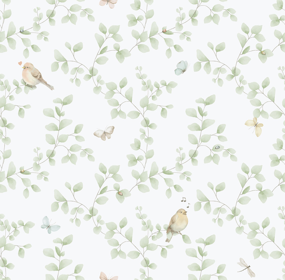 Gyerek vlies tapéta, zöld, madarak, 284-3, Enzo,  ICH Wallcoverings