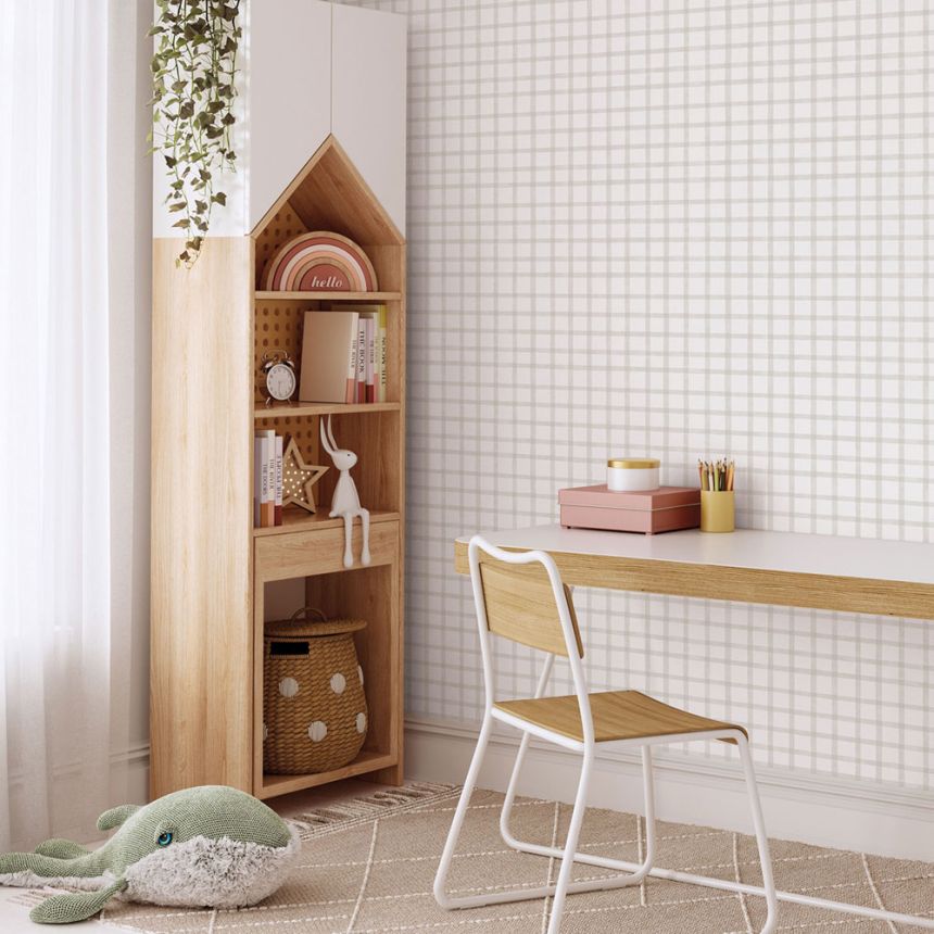 Geometrikus vlies tapéta, szürke-bézs, kockás, 290-3, Enzo,  ICH Wallcoverings