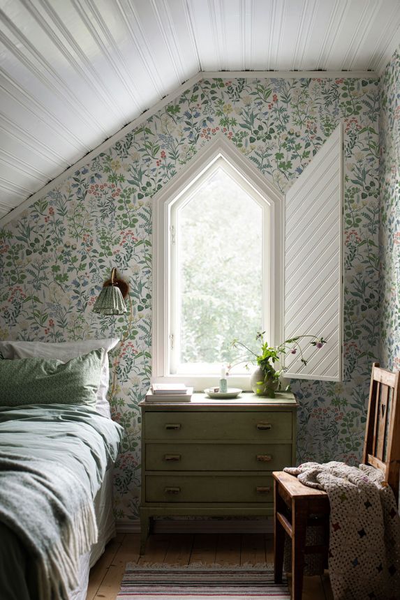 Fehér tapéta, mezei virágok, 4180, Alla Tiders Hus, Icons, Borastapeter