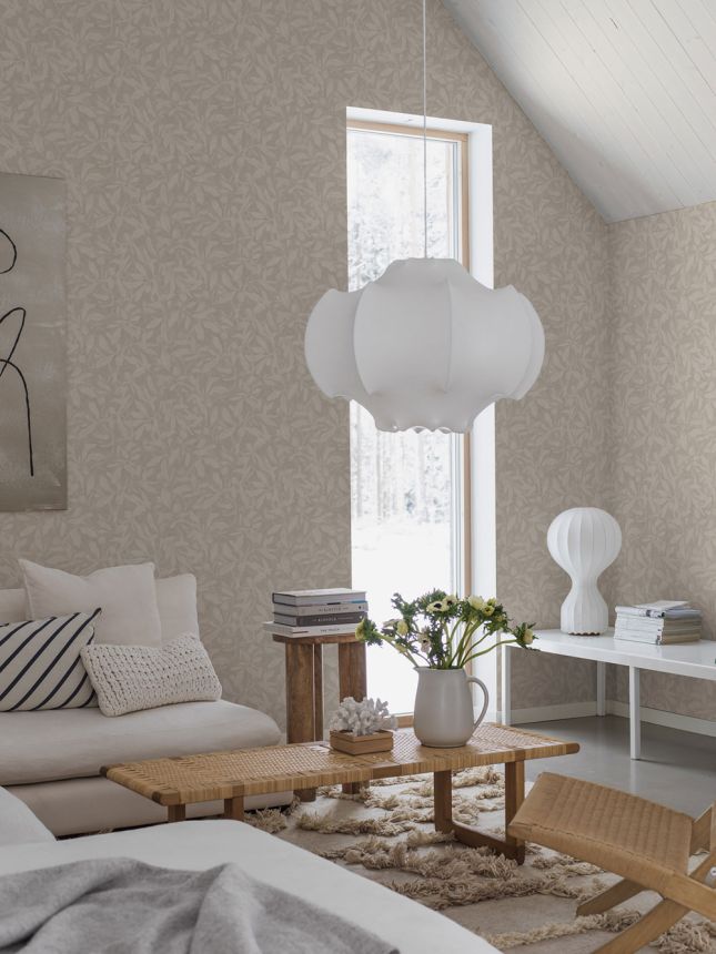 Tapéta, szürke-bézs, levelek, 4195, Alla Tiders Hus, Borastapeter