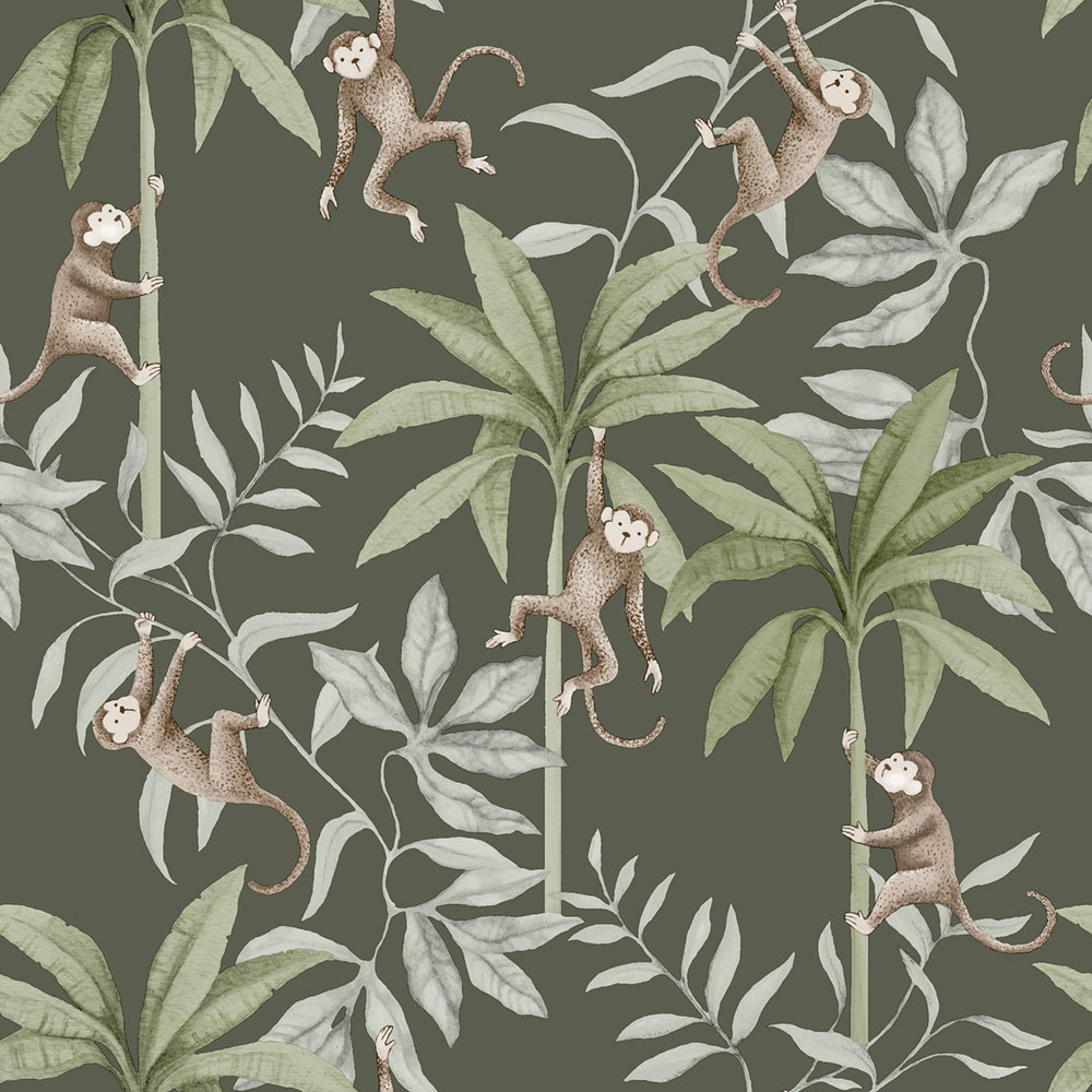Tapéta falra, barna-kék, dzsungel, majmok, 6935, Newbie Wallpaper, Boråstapeter