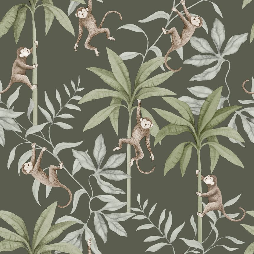 Tapéta falra, barna-kék, dzsungel, majmok, 6935, Newbie Wallpaper, Boråstapeter