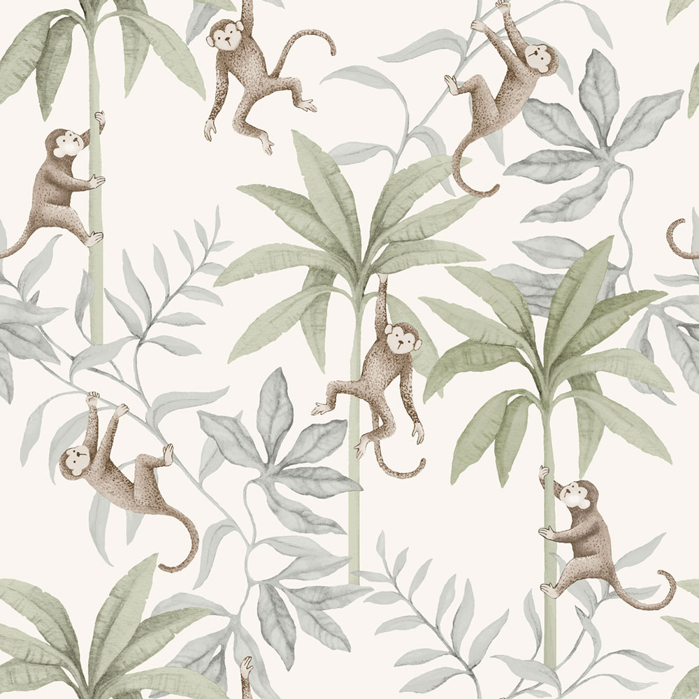 Tapéta falra, fehér, dzsungel, majmok, 6936, Newbie Wallpaper, Boråstapeter