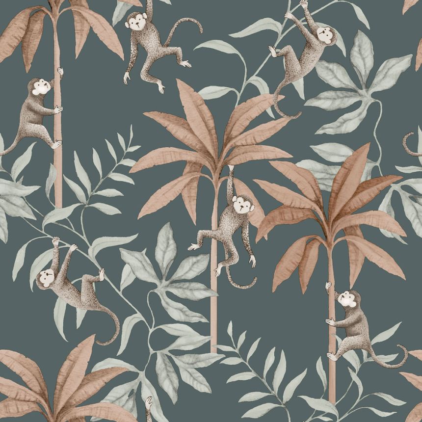 Tapéta falra, kék, dzsungel, majmok, 6937, Newbie Wallpaper, Boråstapeter