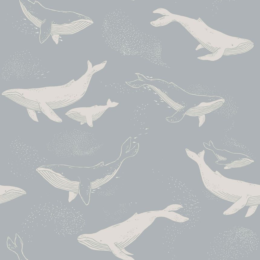 Tapéta falra, szürke-kék, bálnák, 6942, Newbie Wallpaper, Boråstapeter