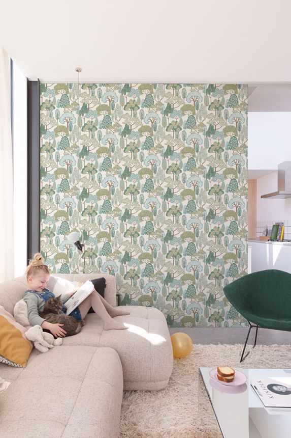 Gyerektapéta, türkiz, fák, LD2109, Little Dreamers, Grandeco