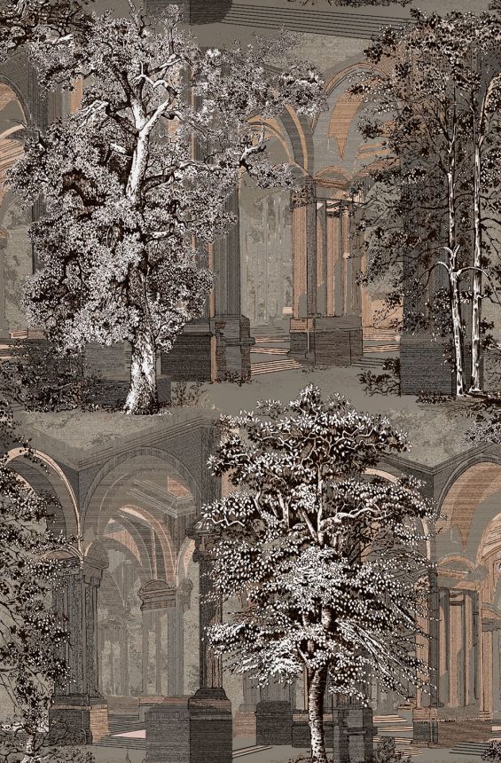 Tapéta, barna-szürke, fák, árkádok, 129090, Arboretum, Graham Brown Premium
