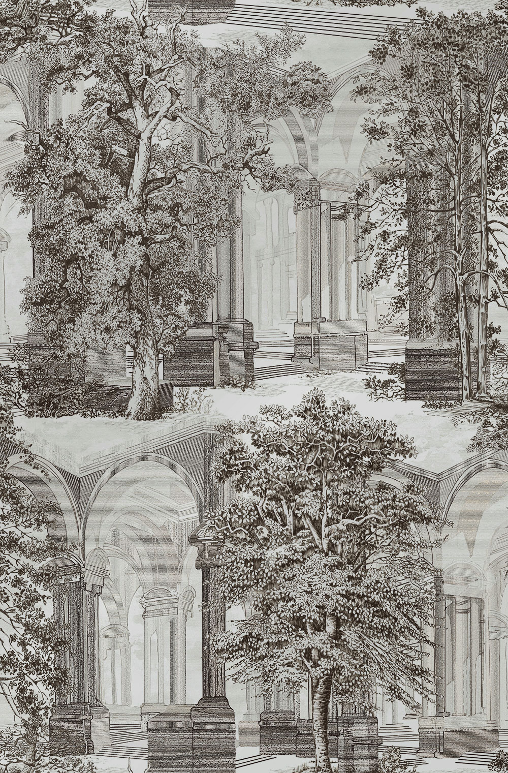 Tapéta, szürke-bézs, fák, árkádok, 129091, Arboretum, Graham Brown Premium