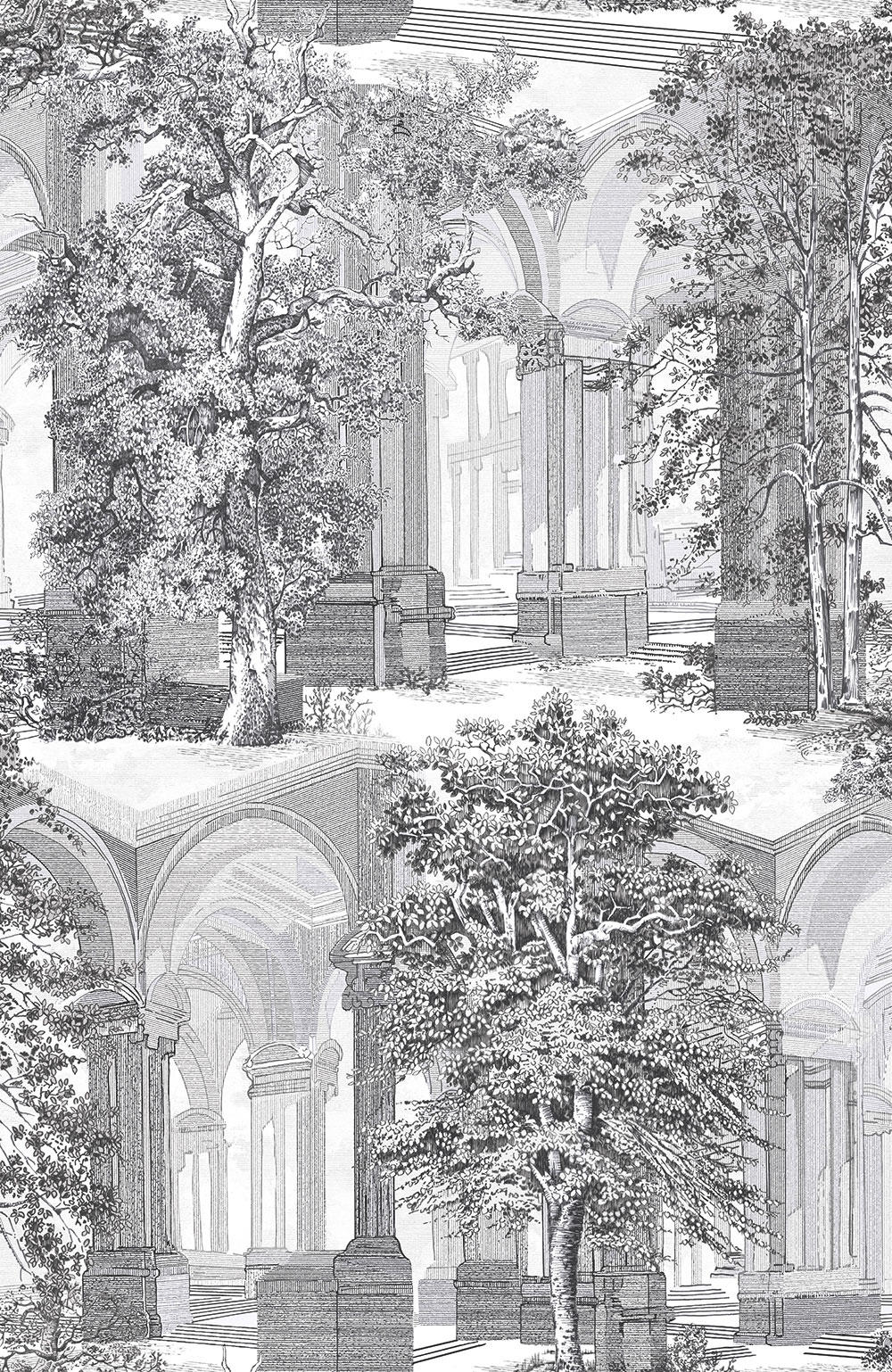 Tapéta, szürke-fekete, fák, árkádok, 129092, Arboretum, Graham Brown Premium