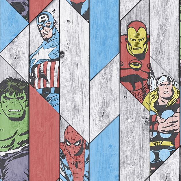 Papír képregény tapéta 102435, Marvel Wood Panel, Kids@Home 6, Graham & Brown