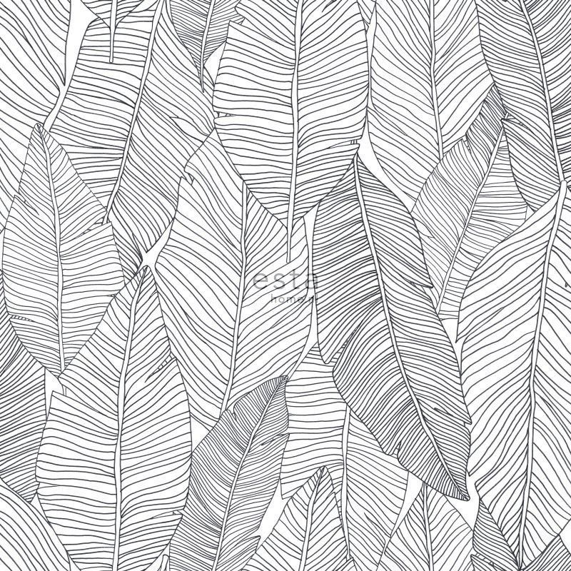 Fekete-fehér vlies tapéta levelekkel 139011, Black & White, Esta