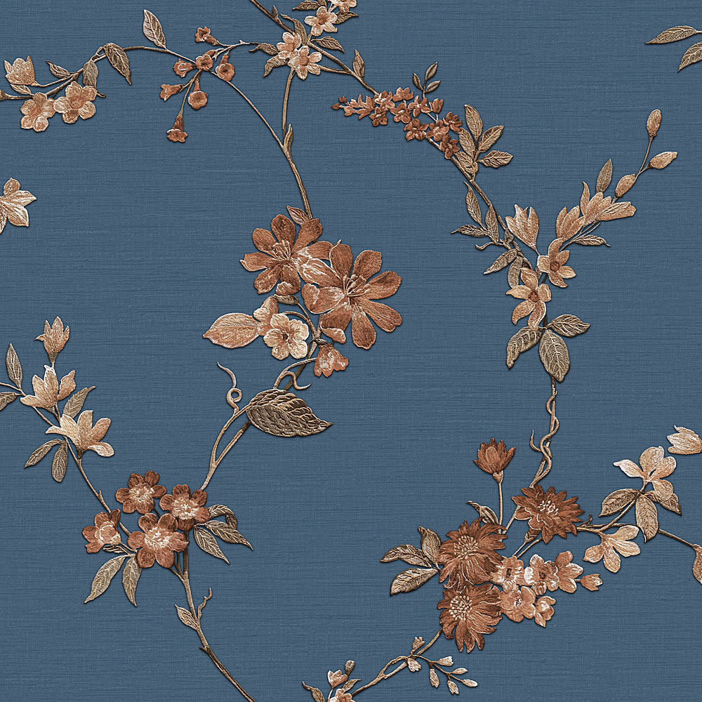 Luxus kék vlies tapéta virágos mintával FT221215, Fabric Touch, Design ID