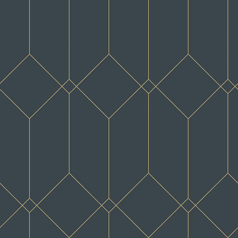 Sötétkék geometriai vlies tapéta, arany vonalak 139225, Art Deco, Esta