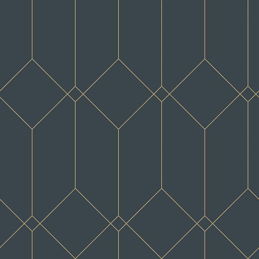 Sötétkék geometriai vlies tapéta, arany vonalak 139225, Art Deco, Esta