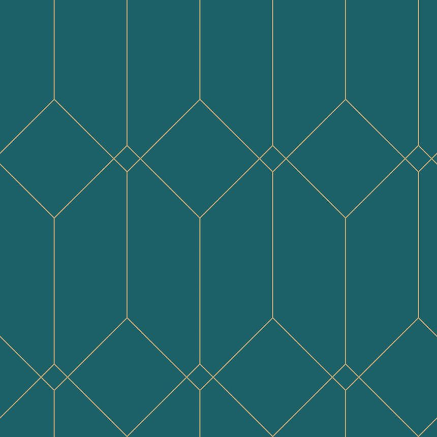 Türkiz geometriai vlies tapéta, arany vonalak 139224, Art Deco, Esta