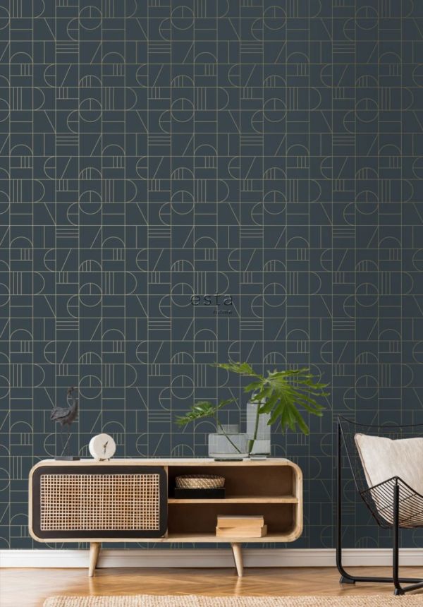 Kék vlies fali tapéta, geometriai minta 139210, Art Deco, Est