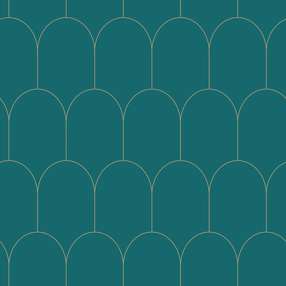 Türkiz vlies tapéta, geometrikus ívminta 139205, Art Deco, Esta