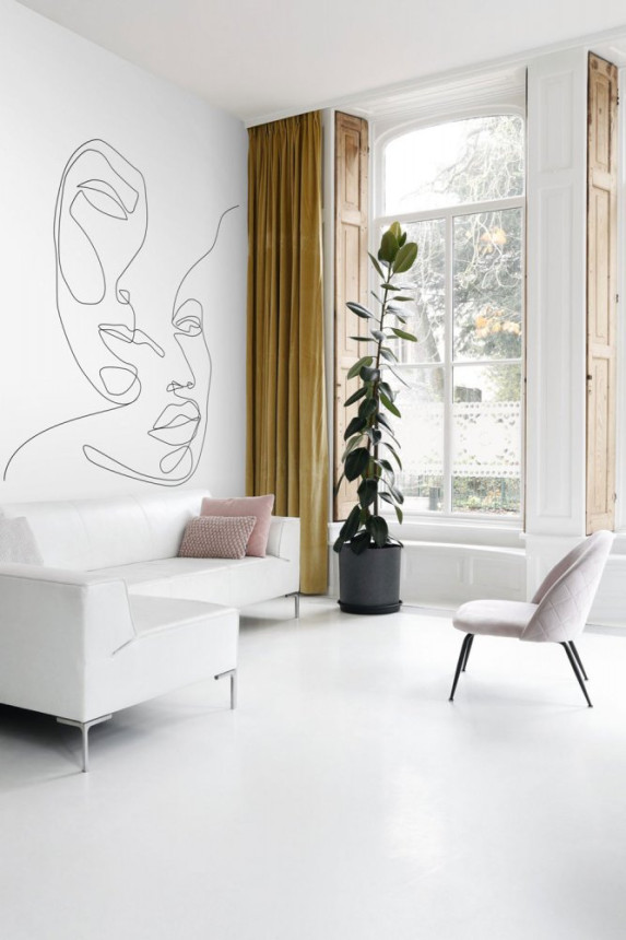 Vlies fotótapéta, arcok kontúrjai 158936, 200x300cm, Black & White, Esta