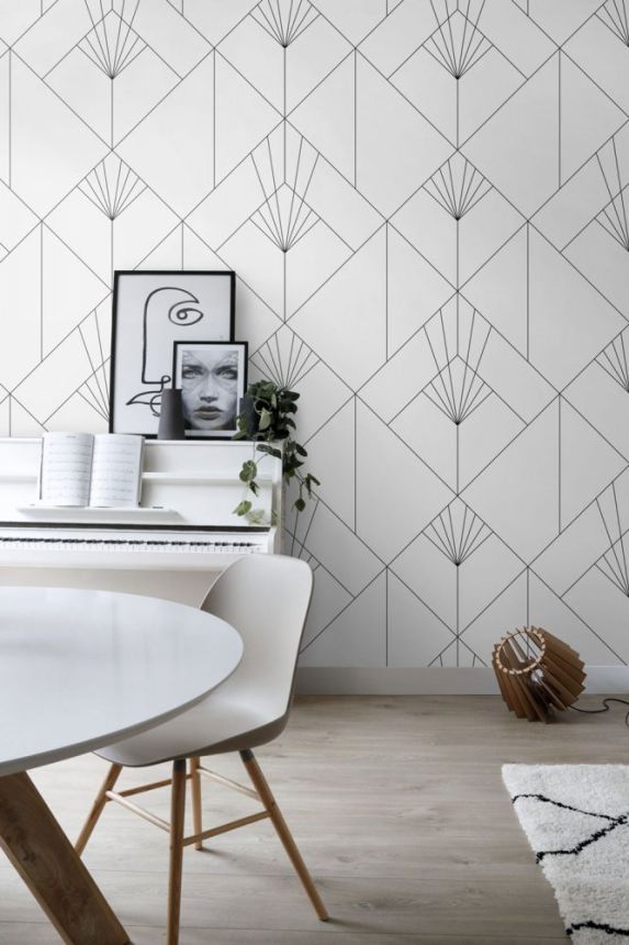 Vlies fotótapéta fekete -fehér geometriai minta Art Deco 158934, 150x300cm, Black & White, Esta