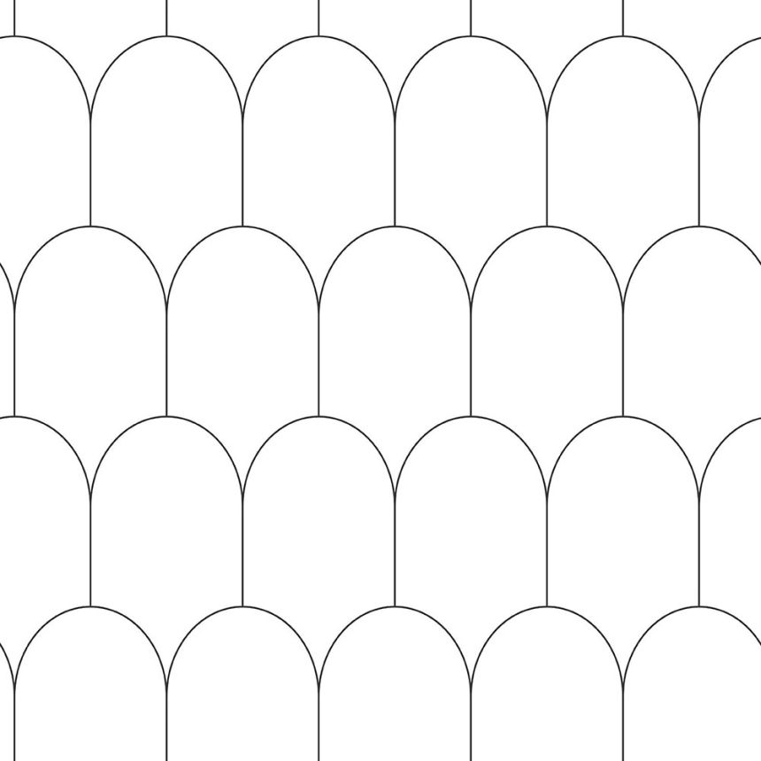 Fehér vlies tapéta, geometrikus ívminta 139140, Black & White, Esta