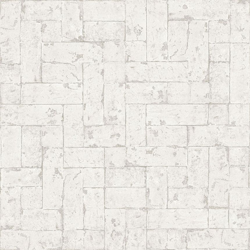 Szürke-fehér vlies tapéta, kőburkolat utánzat 347567, Matières - Stone, Origin