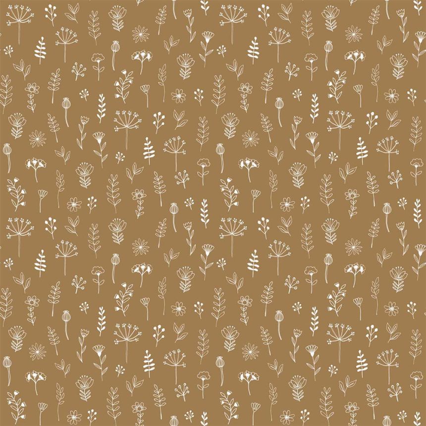 Sötét okker vlies tapéta, növények, virágok 139281, Forest Friends, Esta