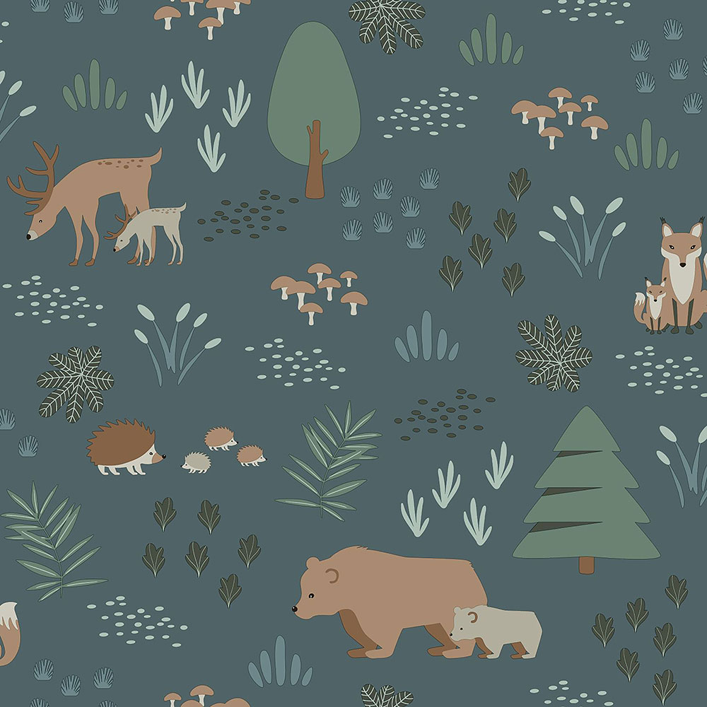 Kék vlies gyerek tapéta Állatok az erdőben 139248, Forest Friends, Esta
