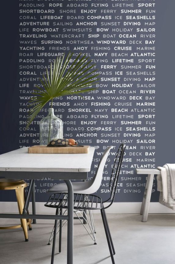 Kék vlies poszter tapeta felirattal 158845, 186 x 279 cm, Regatta Crew, Esta Home
