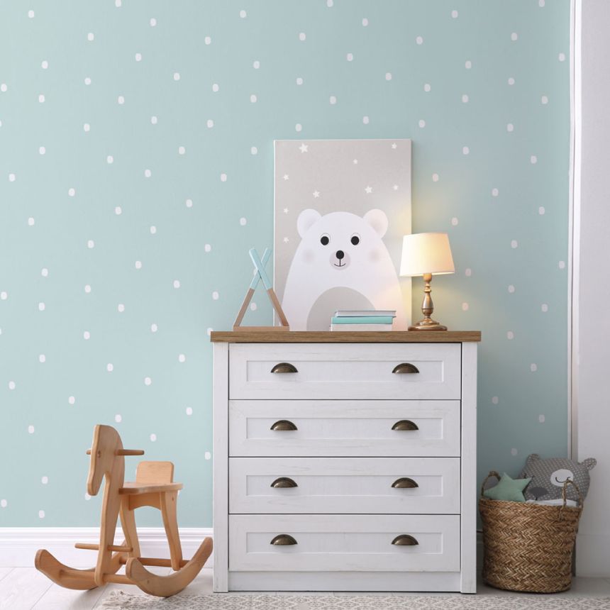 Türkiz papír tapéta pontokkal / foltokkal 460-1, Pippo, ICH Wallcoverings