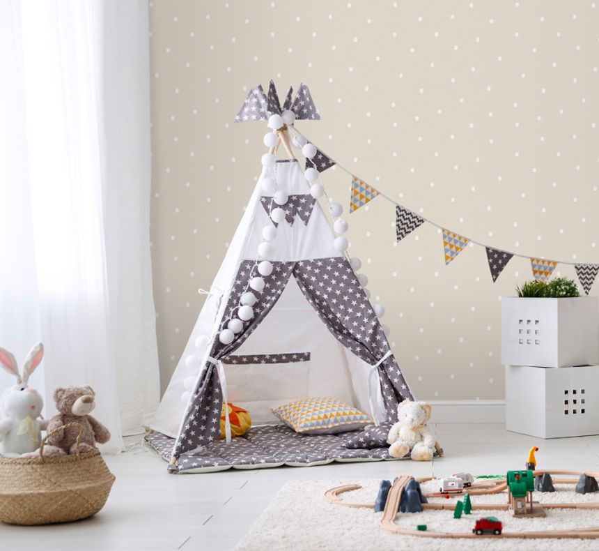 Kék papír tapéta fehér pöttyökkel 3360-1, Oh lala, ICH Wallcoverings