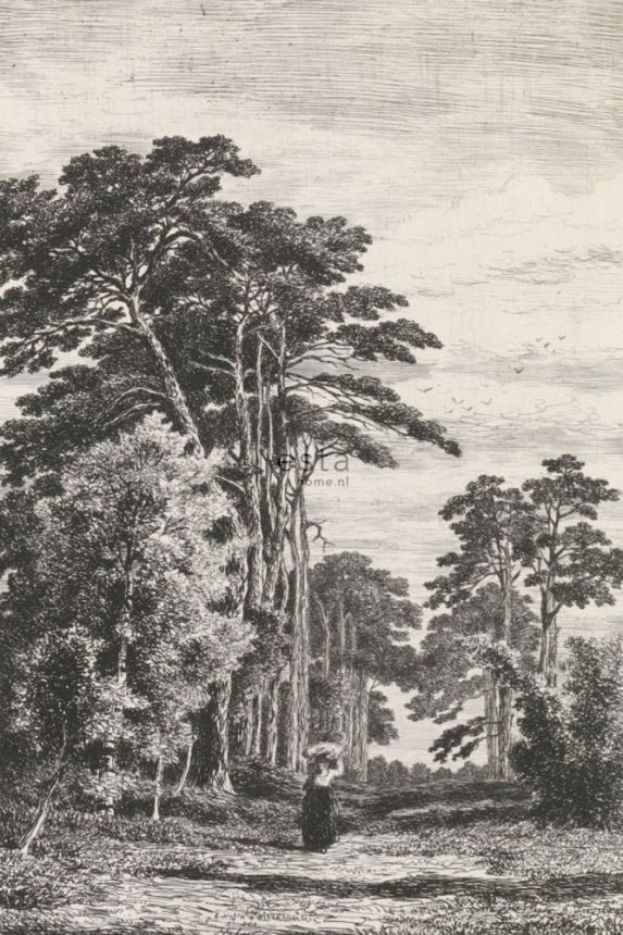 Vlies poszter tapeta, Fenyőerdő gravírozása 158886, 186 x 279 cm, Blush, Esta Home