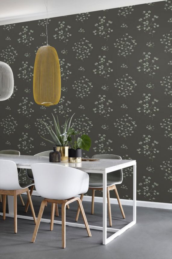 Sötétszürke vlies tapéta tapéta virágzó gallyakkal 148737, Blush, Esta Home
