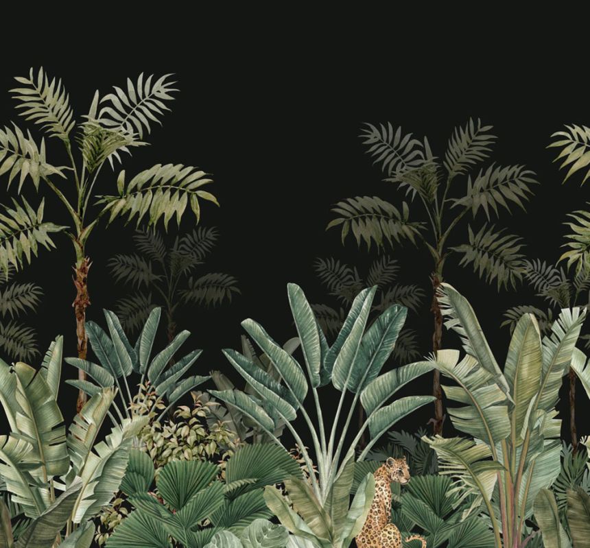 Vlies poszter tapeta - dzsungel, pálmafák, trópusi levelek, leopárd  158950, 300x279cm, Paradise, Esta