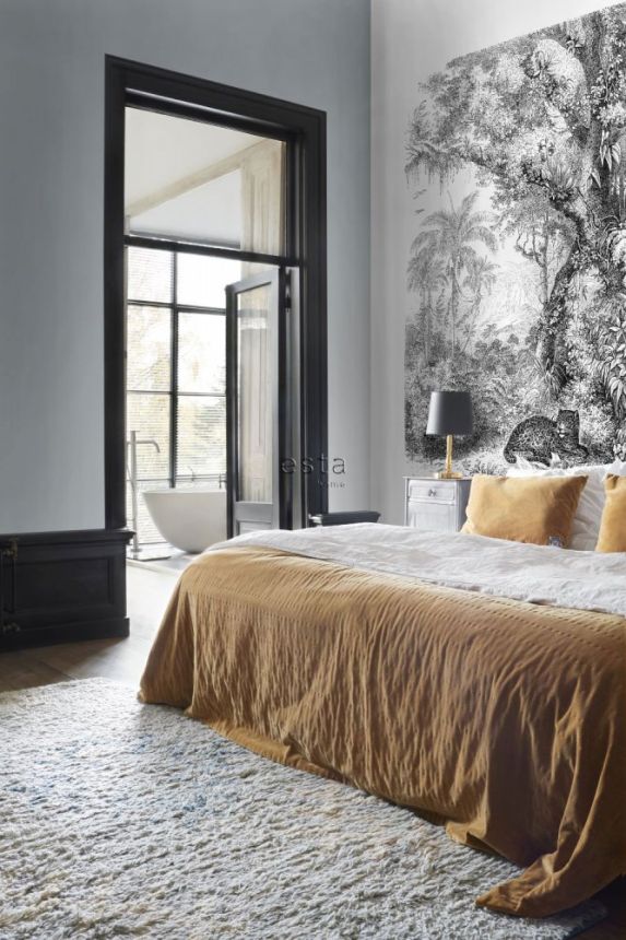 Vlies fekete-fehér poszter tapeta  - leopárd a dzsungelben 158945, 200x279cm, Paradise, Esta