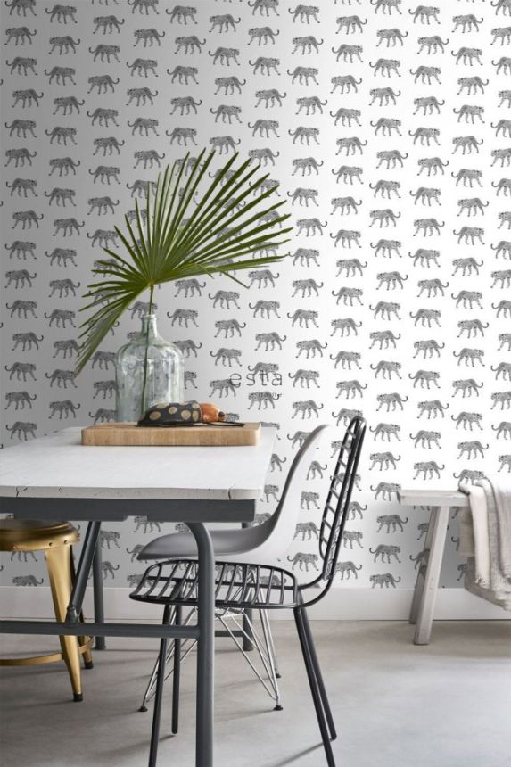 Vlies fekete-fehér tapéta leopárdokkal 139176, Paradise, Esta Home