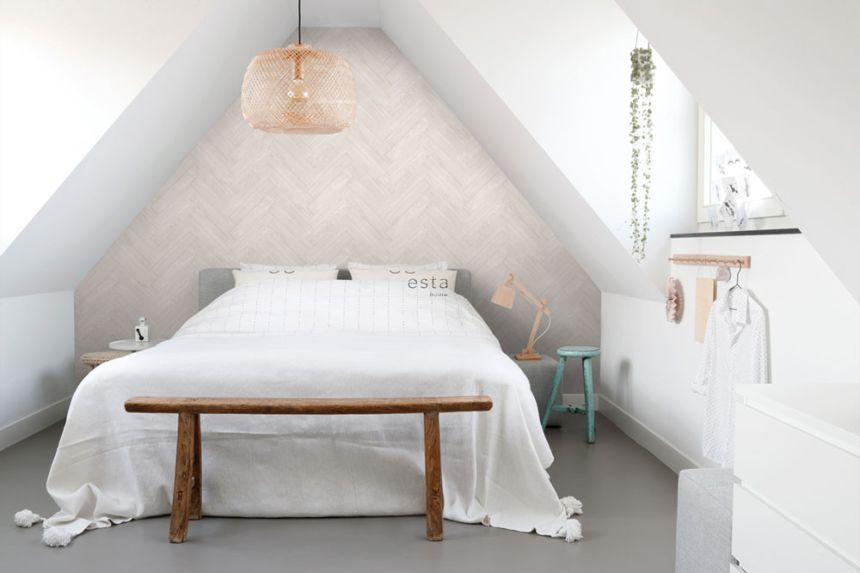 Vlies krém fa mintás tapéta, parketta 139173, Paradise, Esta Home