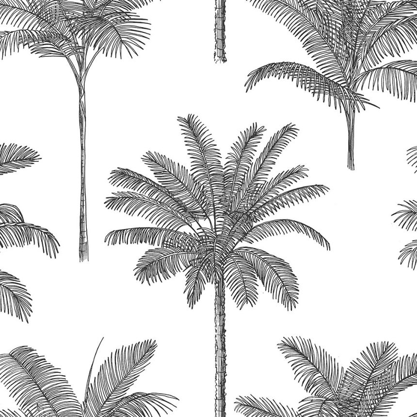 Vlies fekete-fehér tapéta pálmafákkal 139162, Paradise, Esta Home