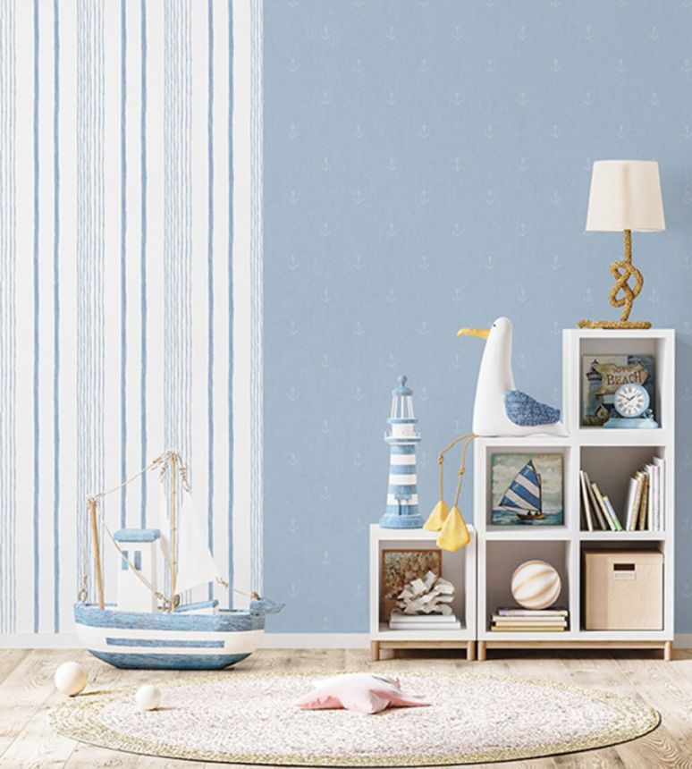 Vlies fehér tapéta kék csíkokkal M33311, My Kingdom, Ugépa