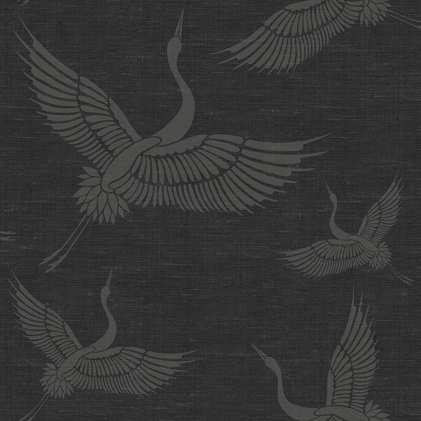 Vlies szürke-fekete tapéta - madarak, darvak - szövet textúra 347760, Natural Fabrics, Origin