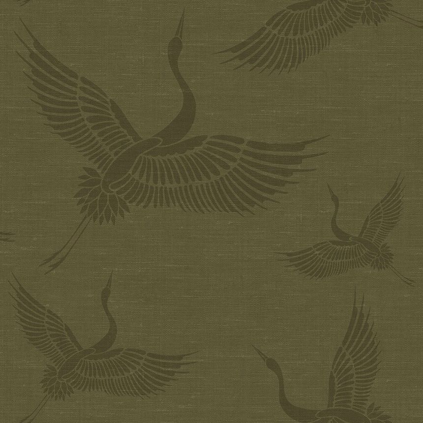 Vlies zöld/khaki tapéta - madarak, darvak - szövet textúra 347758, Natural Fabrics, Origin