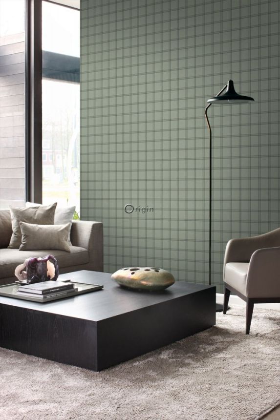 Vlies tapéta, zöld szövet utánzat, angol kockás 347623, Natural Fabrics, Origin
